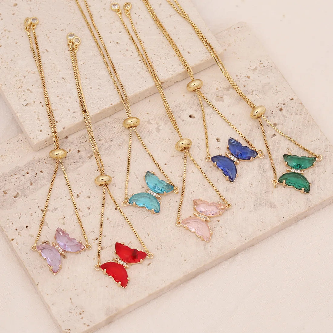 HOVANCI INS Fashion 18k Gold Plated pink butterfly Crystal Adjustable 9 Colores Optional Crystal Diamond Bracelet