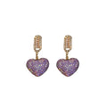 Fashion Jewelry Cute Girls Purple Diamond Rhinestone Earrings Zircon Heart Drop Clay Earrings Women