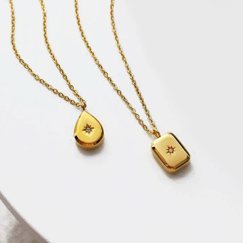 Dainty Stainless Steel Diamond North Star Pendant Celestial Jewelry Tiny starburst Choker Rectangular Shape Polaris Necklace