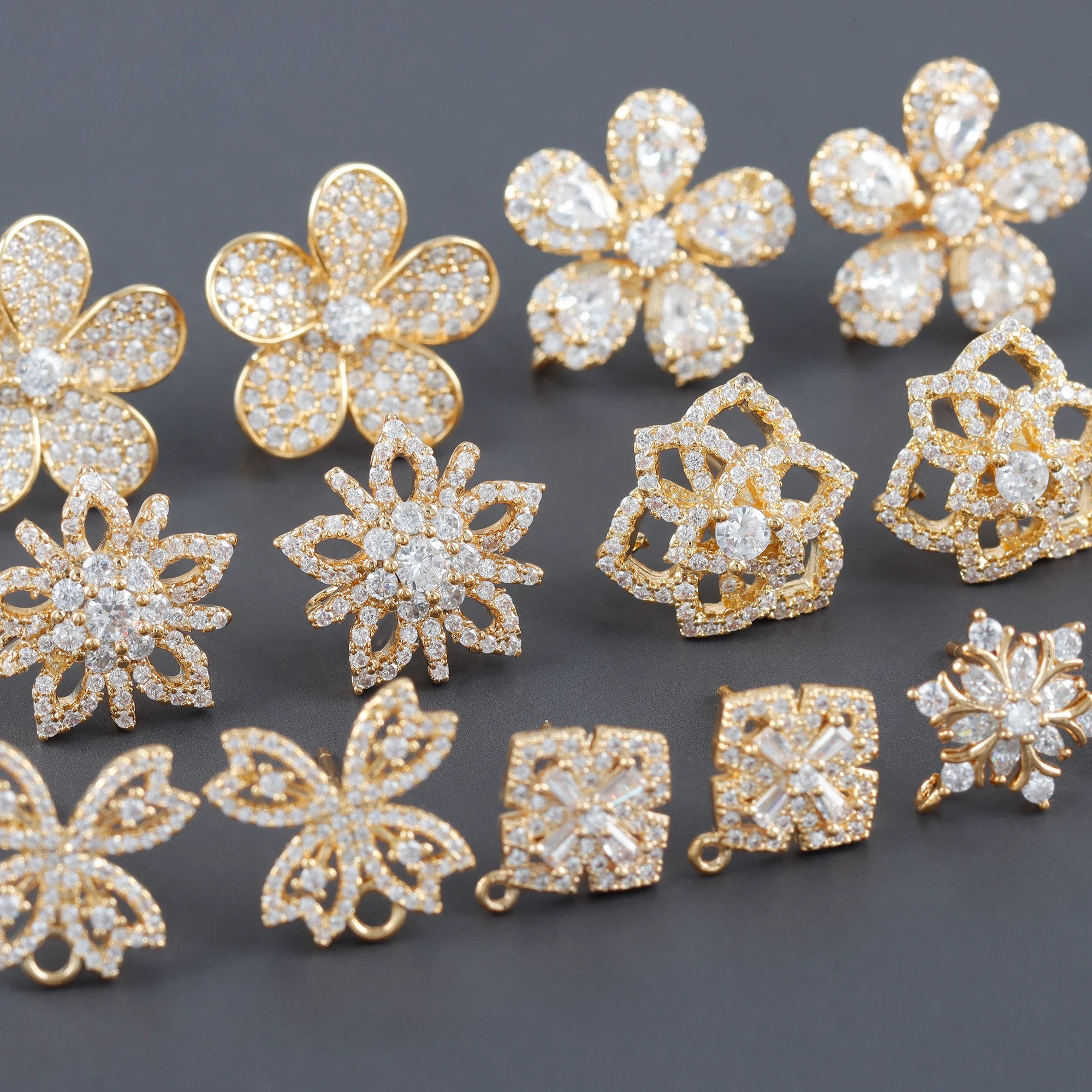 M1120  6pcs/lot Jewelry Accessories18k Gold Platedcopperzirconpass REACHnickel Freeflower Shapecharmdiy Earring