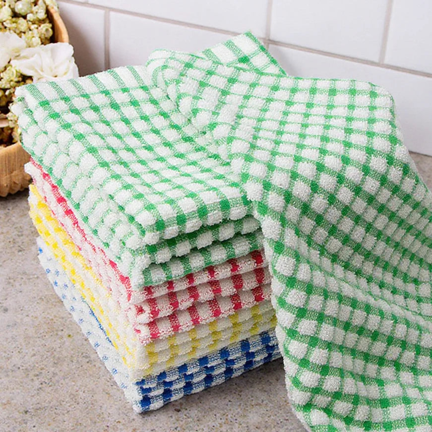 Factory Home 100% Cotton Cloth Dishcloths 30*30cm Quick-Dry Checker Towels Washable Kitchen Cleaning Cotton Towel for Dish