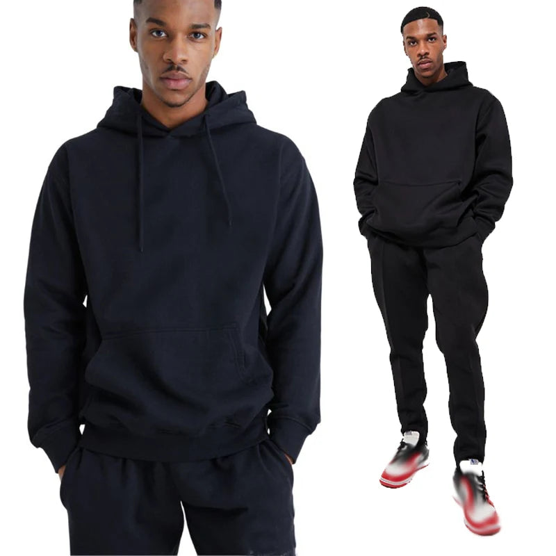 Hot Sale 360gsm Heavyweight Pure Cotton Streetwear Plus Size Athletic Tracksuit Hoodie Jogger Pants Set Raglan Sleeve Regular