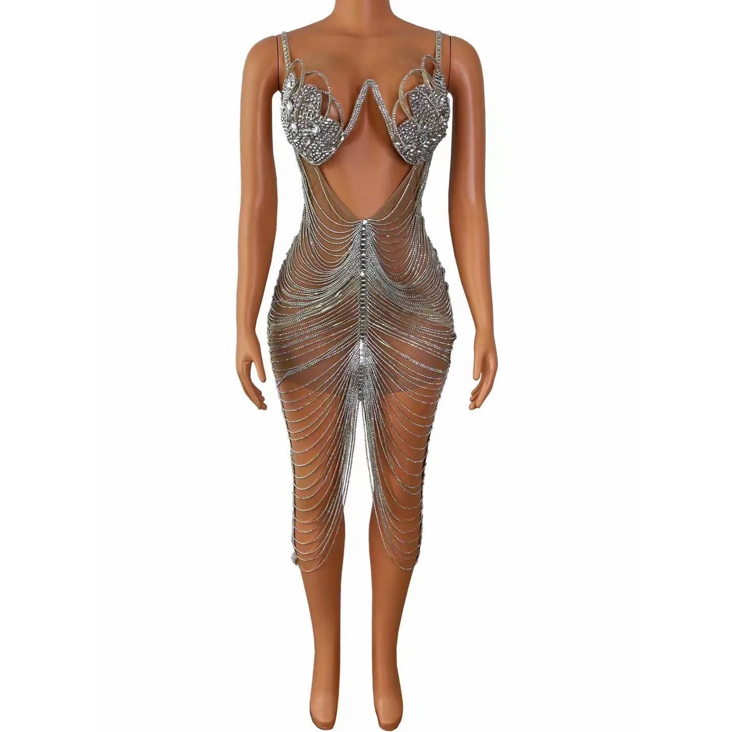 Party Singer Club Stage Dance Costume Fashion Show Summer Sleeveless Sexy Party Mini Luxury Rhinestone Night Club Dresses