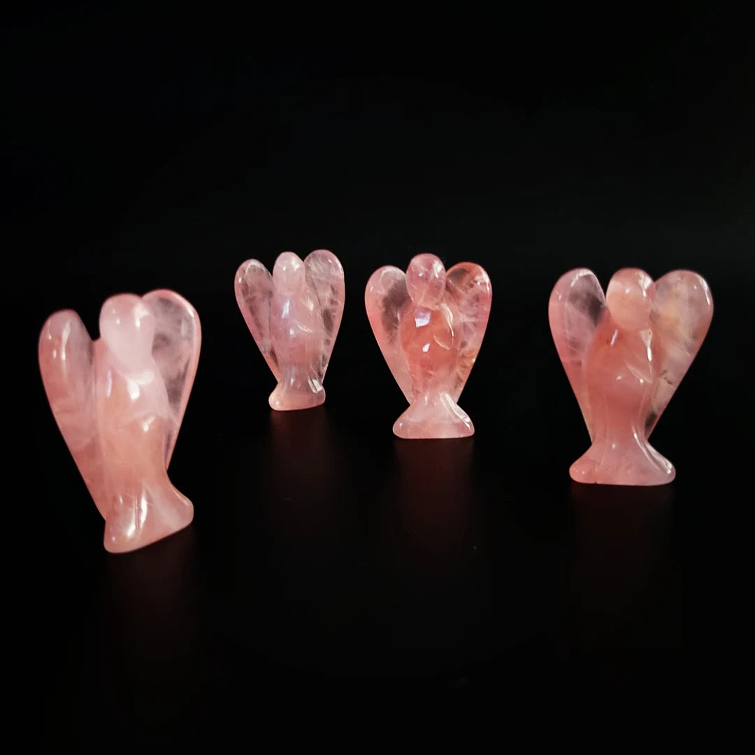 Huiying 2 Inch Natural Hand Carved Rose Quartz Stone Animal Angels for Gift Crafts