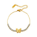 Exquisite Stainless Steel Shiny Diamond Zircon Inlaid Tennis Chains Butterfly Bracelet for Women Girls