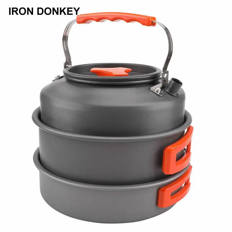 IRONDONKEY Outdoor Picnic Lightweight Accessories 4-5 Person Camping Cookware Set Aluminum Pot