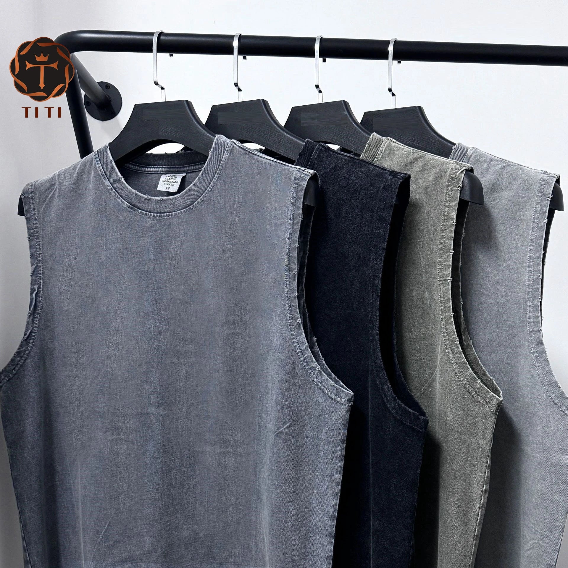 TT Men's Acid Wash Sleeveless Oversized Gym Tank Top Custom Embroidered Logo Breathable Cotton Plus Size Singlet T Shirts