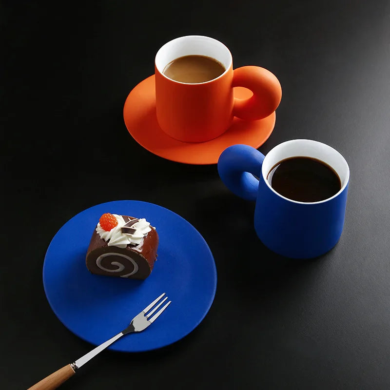 Solhui Luxury Ceramic Coffee Mug Set Gift Box INS High- Grade Designed Mug With Sacuer