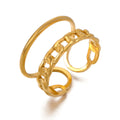 Nabest Waterproof Women Open Hollow Layers Chain Vintage Ring Jewelry Stainless Steel 18K Gold Plated Adjustable Rings
