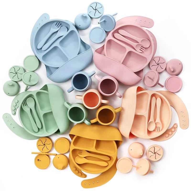 Wellfine Custom 2026 Top Seller Baby Supplies Silicone Baby Feeding Set Newborn Set Gift Baby Plate Set