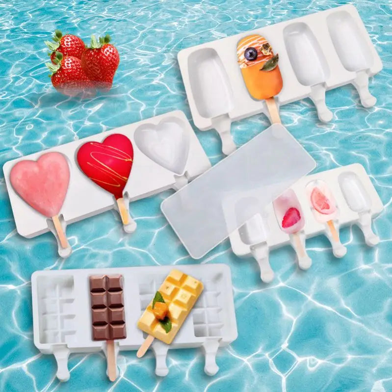 Popsicle Molds Silicone with Lid Ice Cream Mold 2 Cavities Cute Cartoon Ice Pop for Kids DIY Homemade Ice Bar Popsicle Maker/