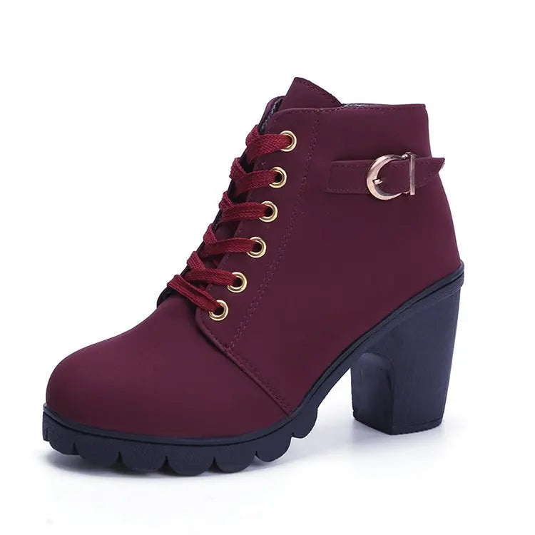 New Autumn Winter Ladies's Thick Heeled Short Boots Solid Color Buckle and Ankle Boots High Heeled Women's Knight Boots Shoes