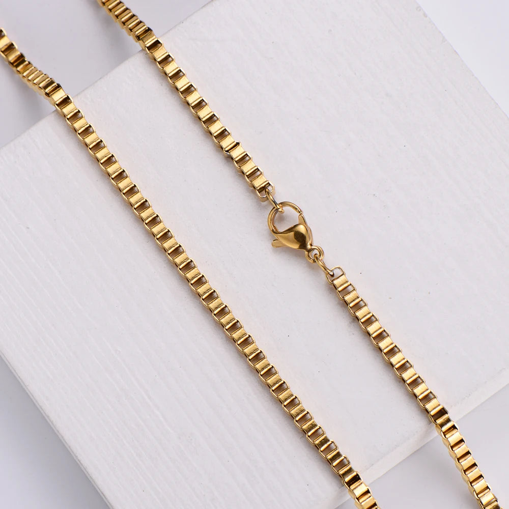 Wholesale 18K Gold Plated Stainless Steel Necklace from China Jewelry Factory Geometric Box Chain Classic Style for Gift