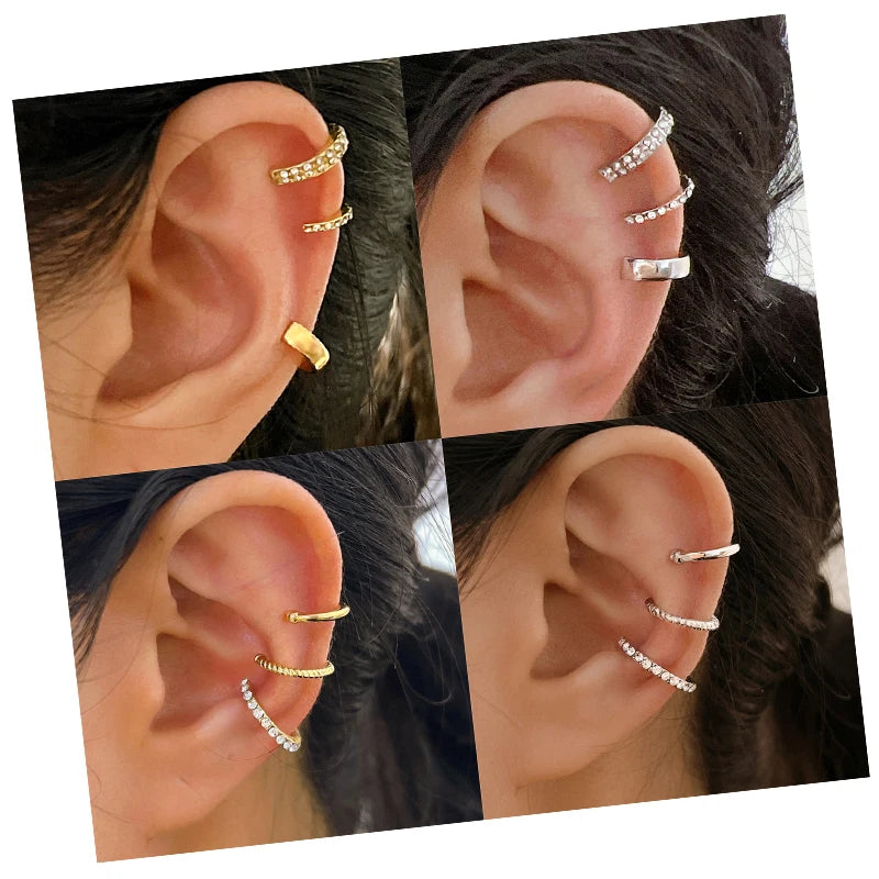 Europe and the United States Trend Zircon C-type Ear Clamp Compact Ear Clamp Three-piece Set Earrings for Women