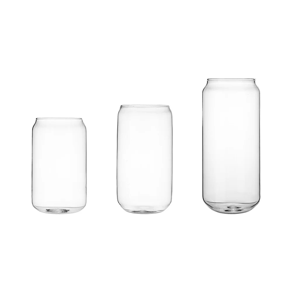 Transparent Heat Resistant Drinking Glass Water Bottle Bamboo Lid Straw Handle PP Free Can Shape Beer Glass Custom Logo 12-25oz