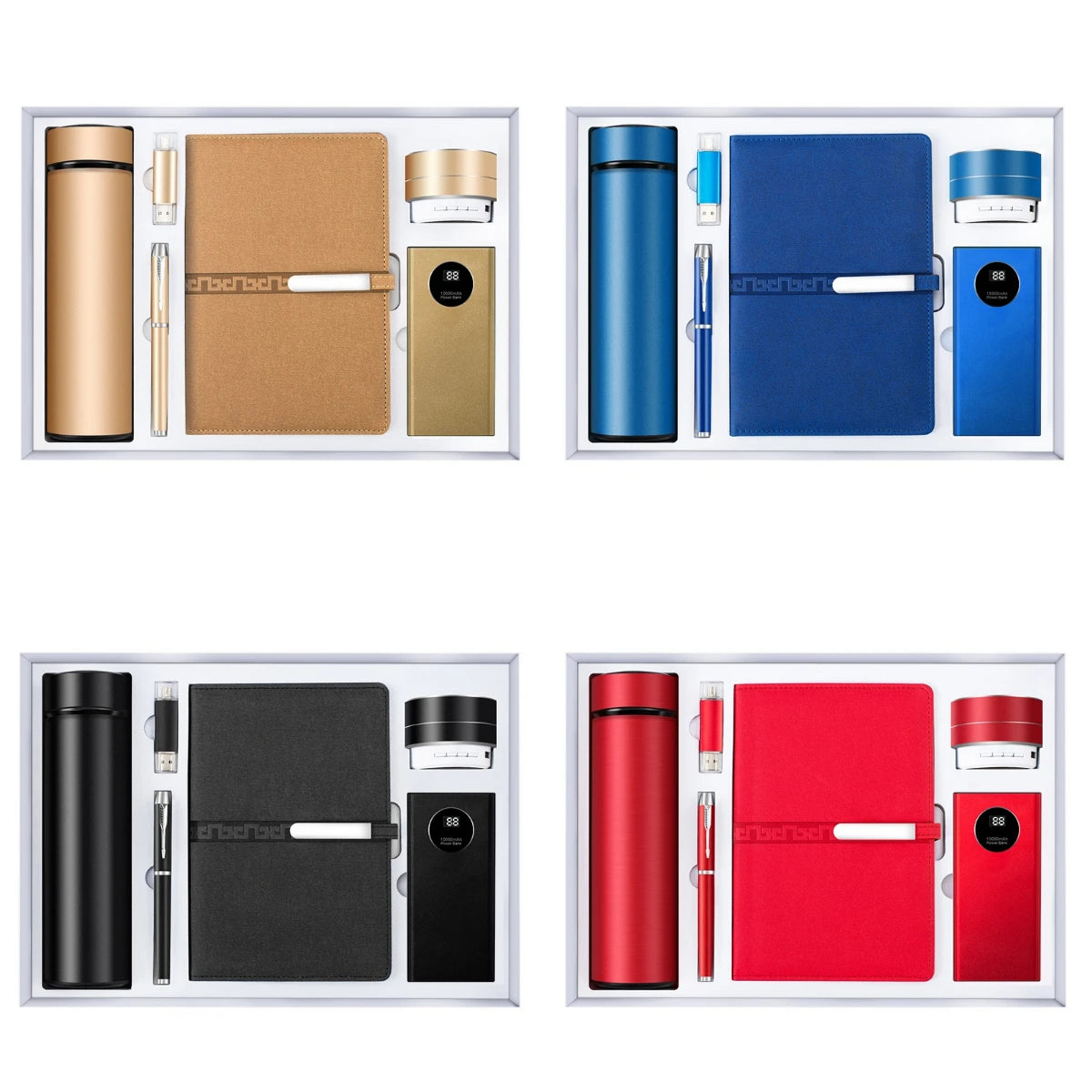 New Arrival Power Bank Key Chain A5 Plain Notebook Pen 32G USB Flash Drive Vacuum Flask  Gift Set