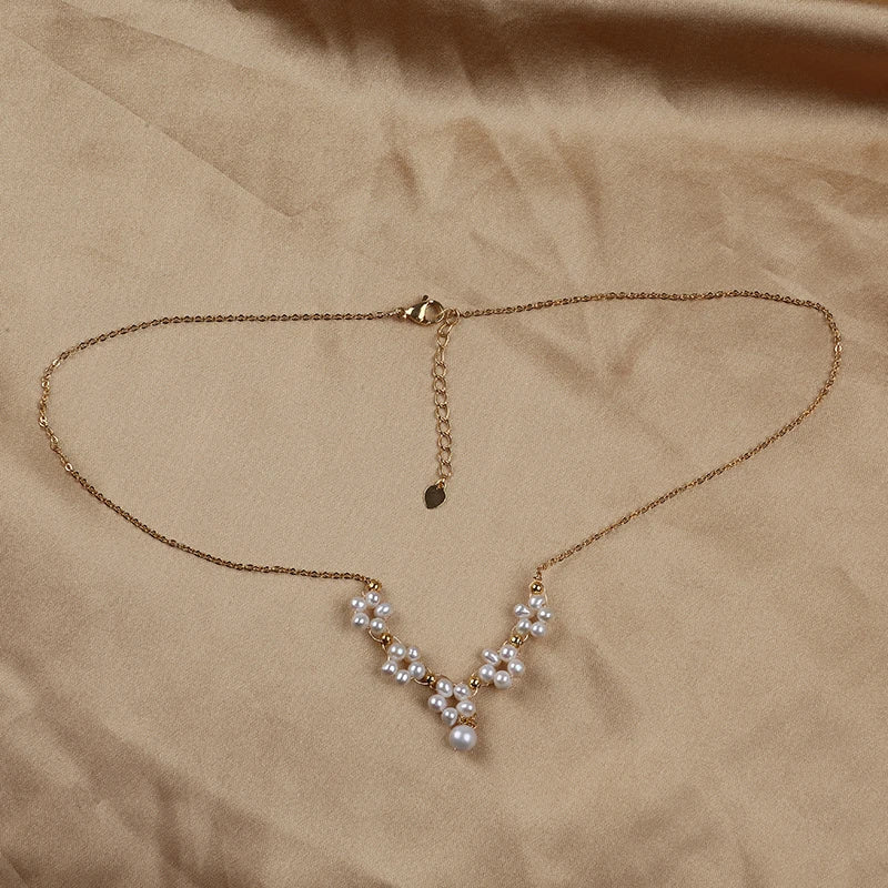 Fashion Elegant Flower Necklace Alloy Freshwater Pearl Jewelry Necklaces