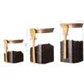 Square Shape Glass Storage Jar Borosilicate Glass Storage Jars with Wooden Lid for Kitchen