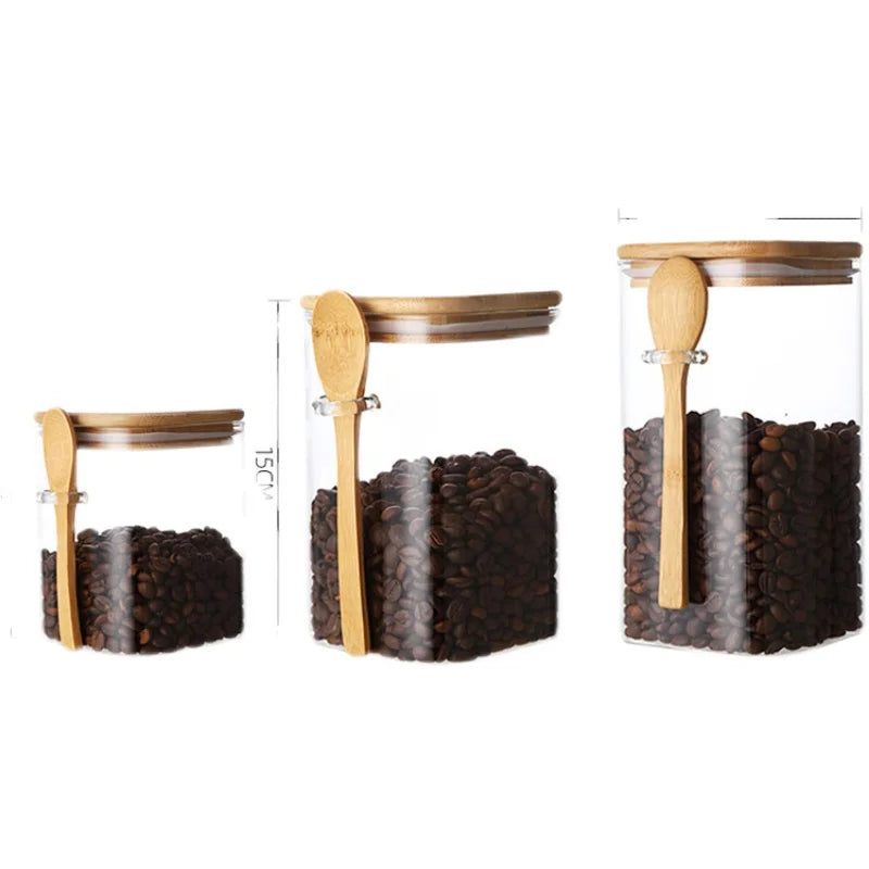 Square Shape Glass Storage Jar Borosilicate Glass Storage Jars with Wooden Lid for Kitchen