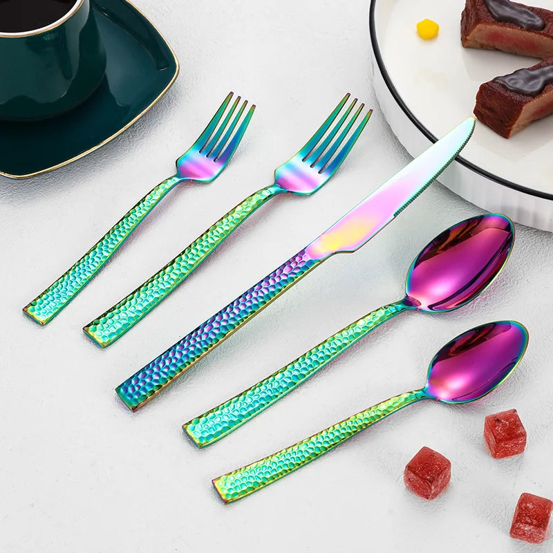 Luxury Stainless Steel Hammer Handle Cutlery Set Restaurant Knife Fork Spoon Gold Wedding Silverware Cutlery Set
