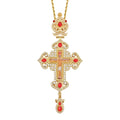 HT 2025 Top Quality Alloy Father's Necklace Gold Plated with Gift Box Orthodox Greek Pectoral Cross for Church