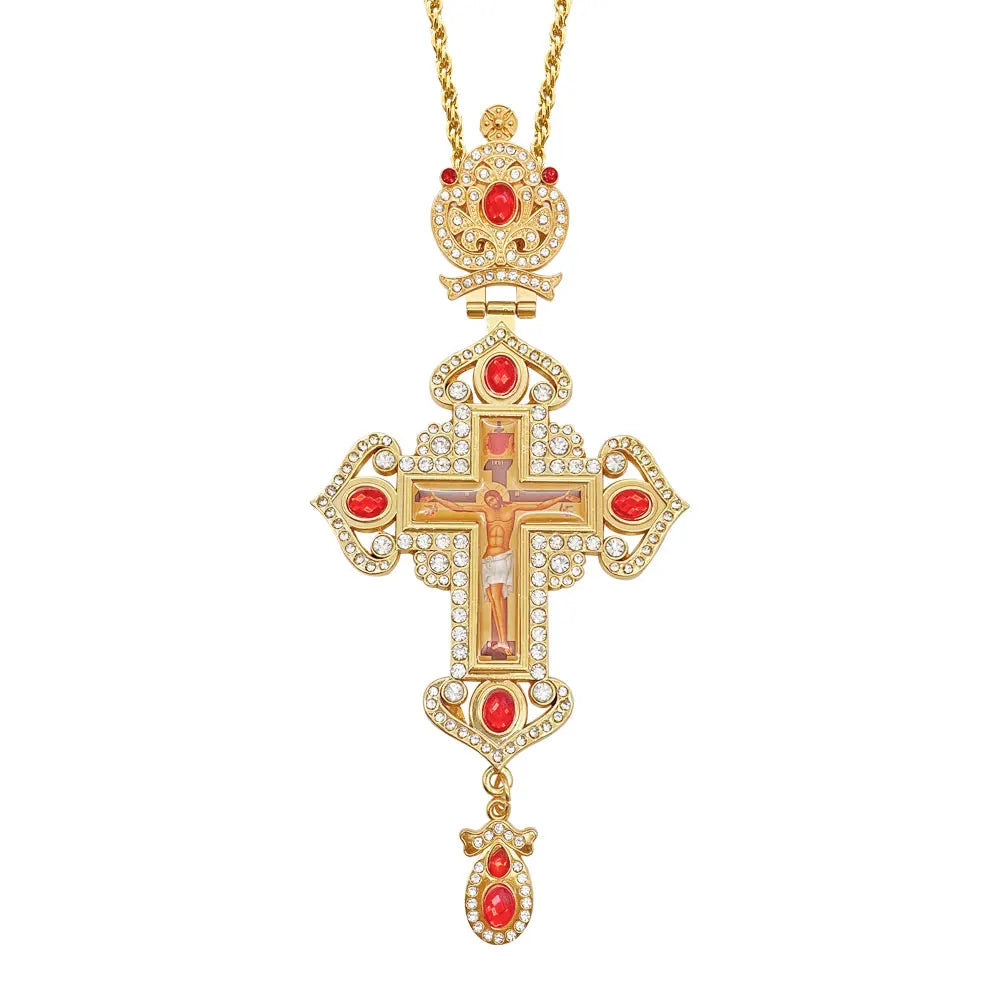 HT 2025 Top Quality Alloy Father's Necklace Gold Plated with Gift Box Orthodox Greek Pectoral Cross for Church