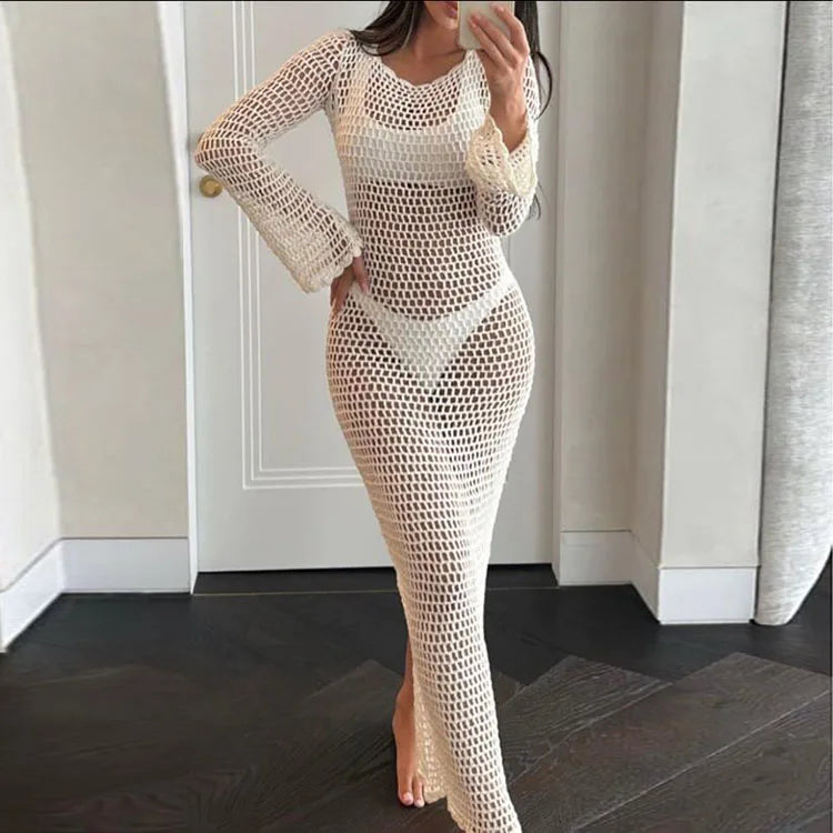 Knitted Swimsuit Outerwear Wholesale Hollow Out Maxi Dress Custom logo Bikini Cover up Factory Directly