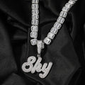TOP ICY Brush Font Cursive Letter Custom Name Necklace 9mm Baguette Chain Full Iced Out Zircon Hiphop Personalized Necklace