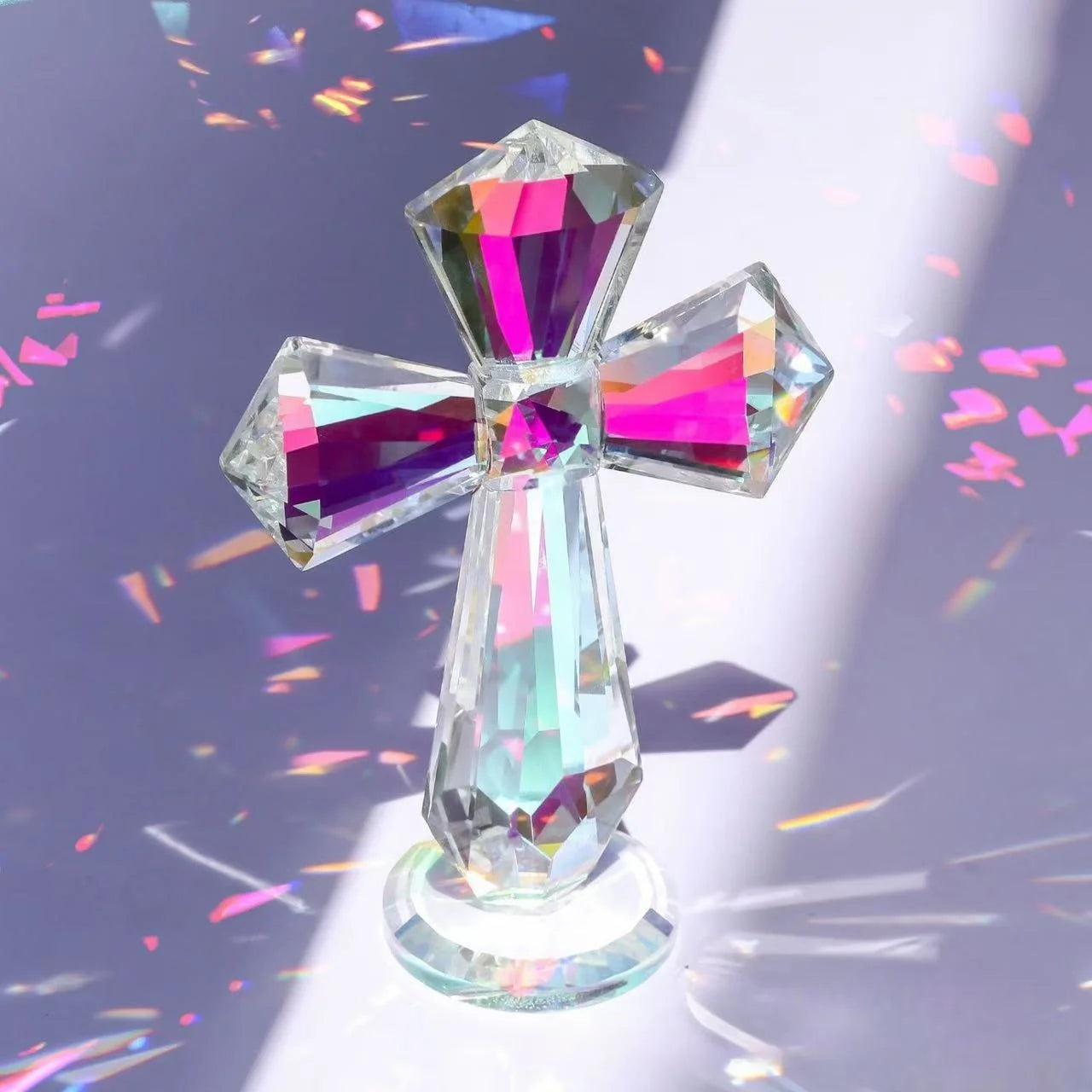 Minimalist Nordic Angel Style Crystal Cross Ornament Geometric Engraved Hexagon Eco-friendly UV Printing Small Crystal Craft