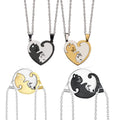 G1876 Valentine's Day Gift Couples Jewelry Stainless Steel Cat a Pair of Matching Heart Couple Pendant Necklace