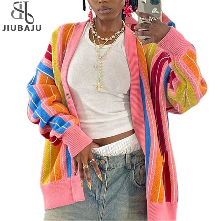 Knitted Casual Coats Women Autumn New Long Sleeve Single Breasted Regulary V-neck Jackets