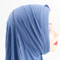 2021 Premium Women Plain Rhinestones Jersey Scarf Islamic Muslim Headscarf  Stretchy Hijab With Stones