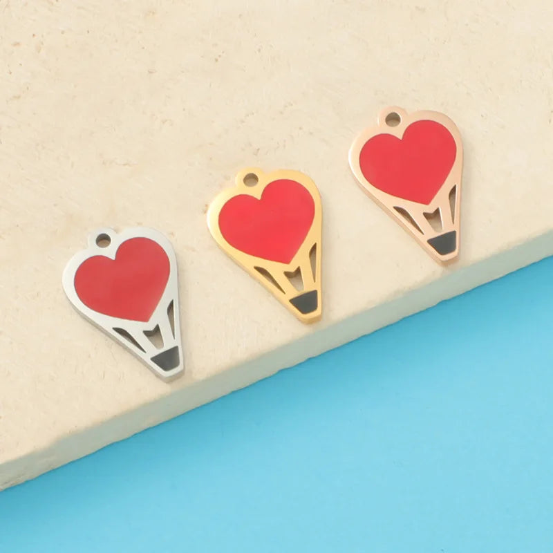 Mirror Stainless Steel Heart-shaped Oil Dripping Hot air Balloon DIY Valentine's Day Customizable Engraved Pendant Accessories
