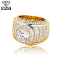 New Trendy Hipster Luxury Baguette Ring Full Diamond Cubic Zircon 18k Gold Plating Mens Jewelry Rings
