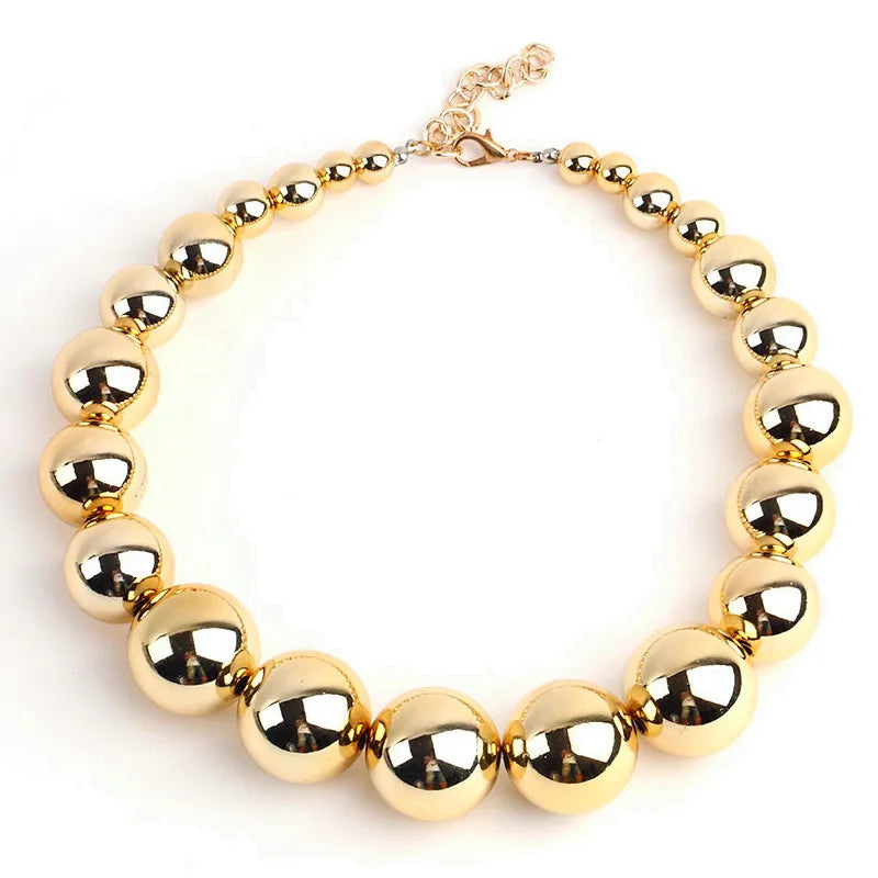 Hip Hop Man Gold Ball Fashion Necklace Hyperbolic Punk Big Beaded Acrylic Pendants Choker Necklace for Women Party