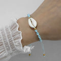 Zooying Adjustable String Summer Beach Solid Brass Beads Cowrie Shell Anklet Bracelet Jewelry