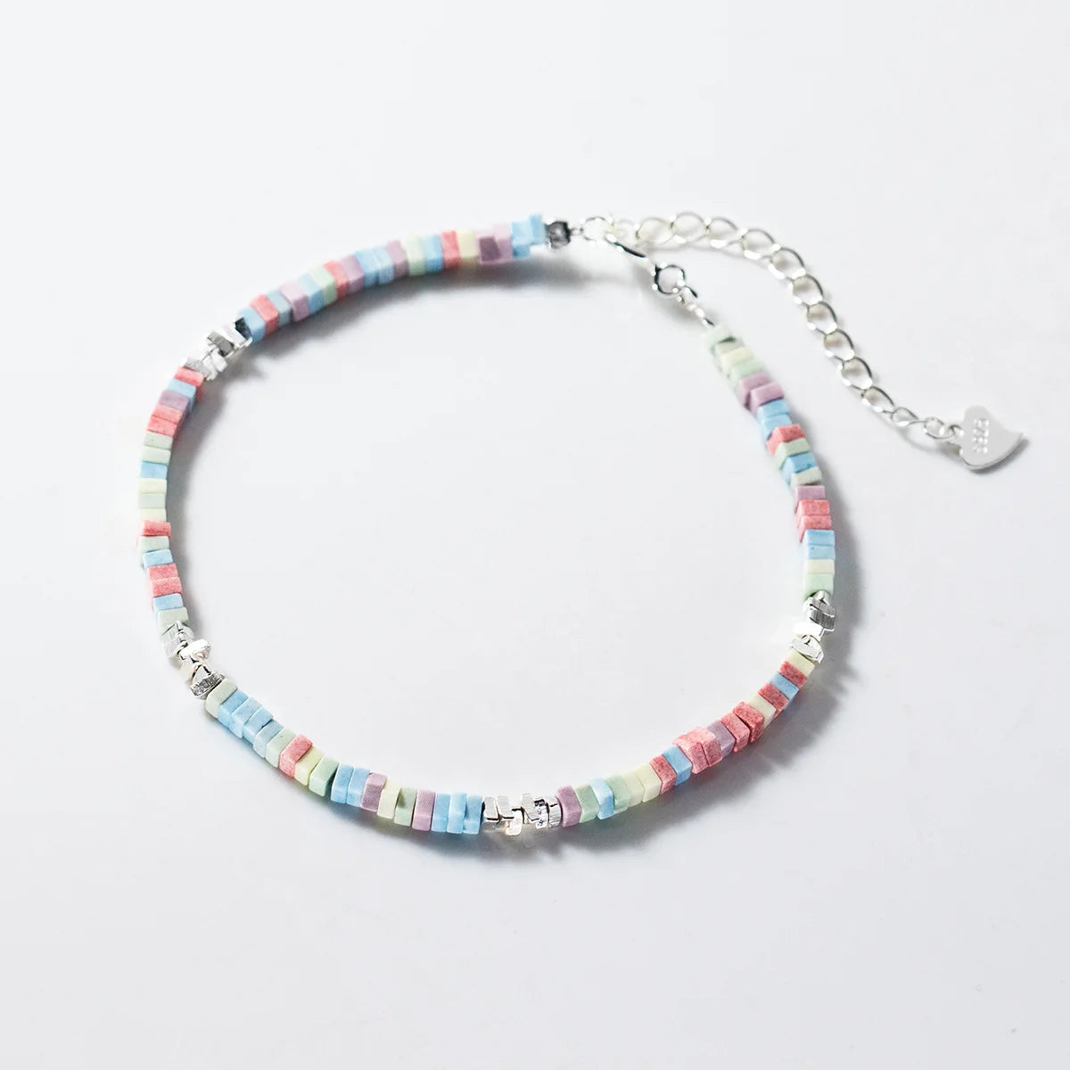 S925 Sterling Silver Irregular Colorful Stone Bracelet Simple Broken Silver Beaded Bracelet for Women