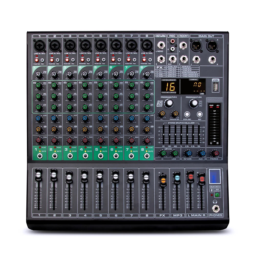 Biner G80 Professional 48V Phantom Power Supply 8 Channel Audio Mixer for Large Stage Performance