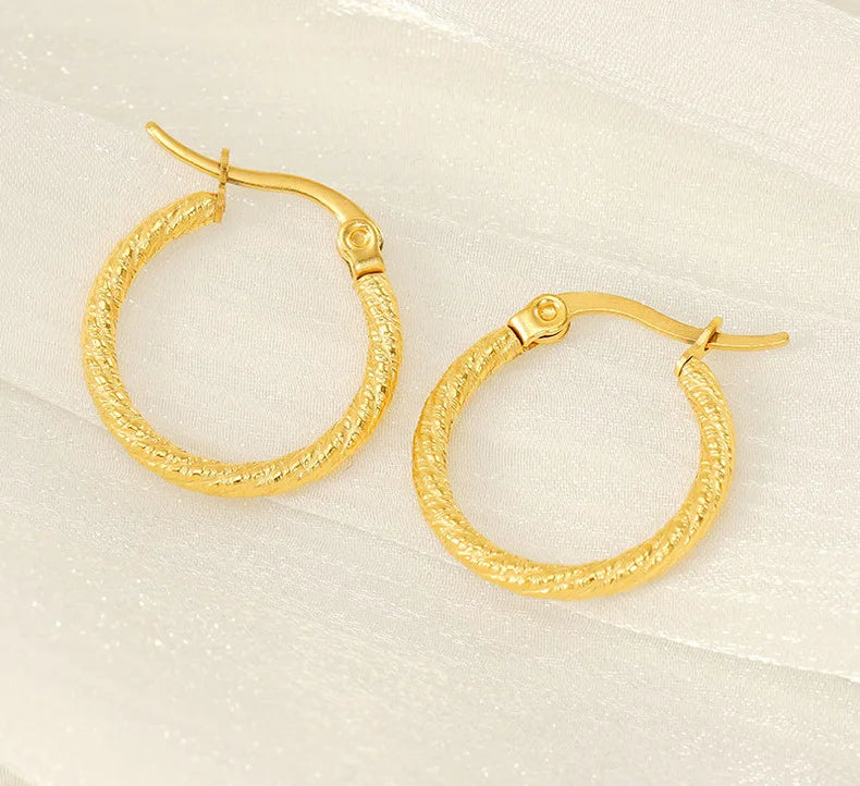 New Arrival 18K Gold Plated Stainless Steel Round Earrings Trendy Hoop Unisex Fashion Jewelry for Anniversary
