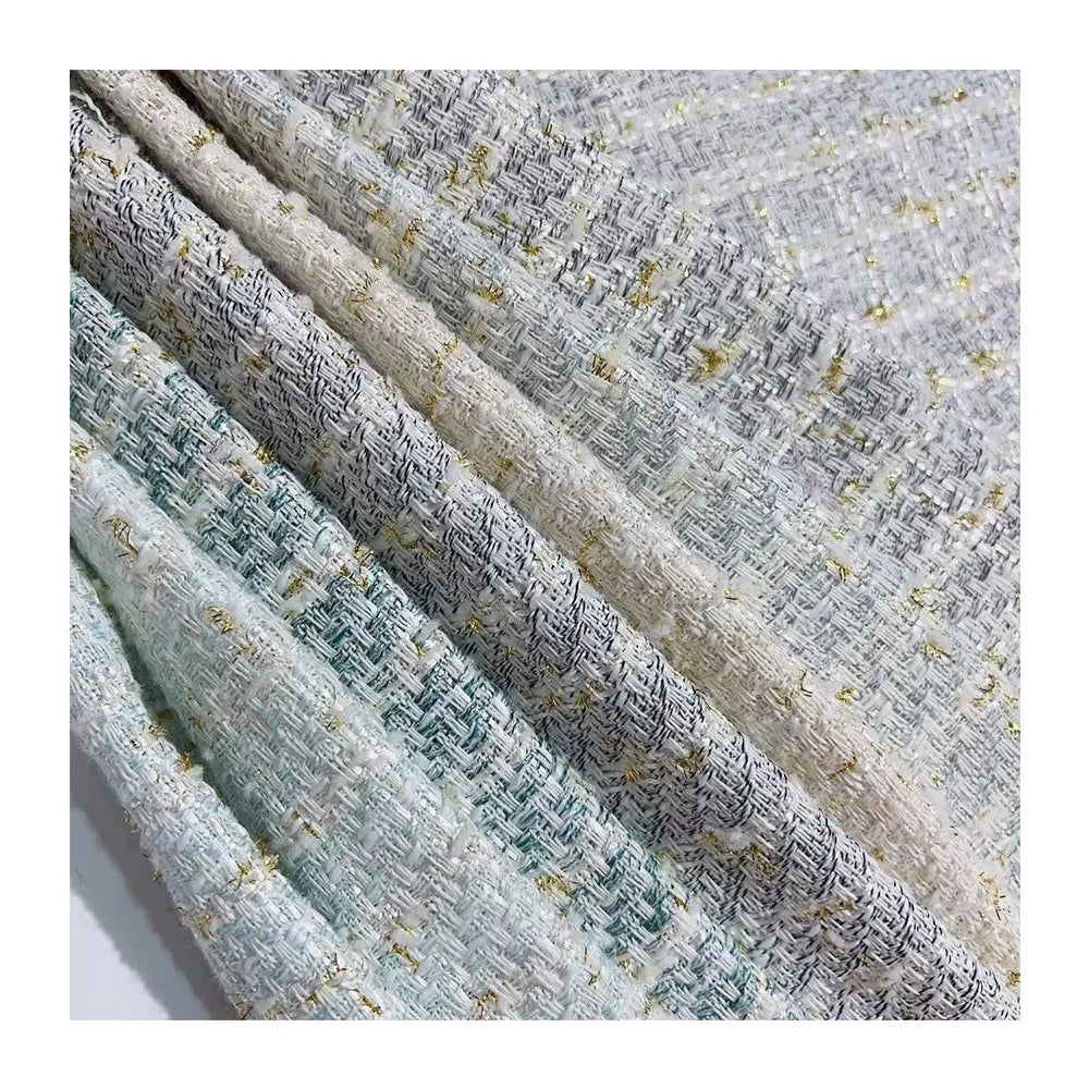 Metallic Woven Woolen Fabric Check Lurex Yarn Dyed Italian Tweed Fabric Stock Lot for Jacket and Trouser