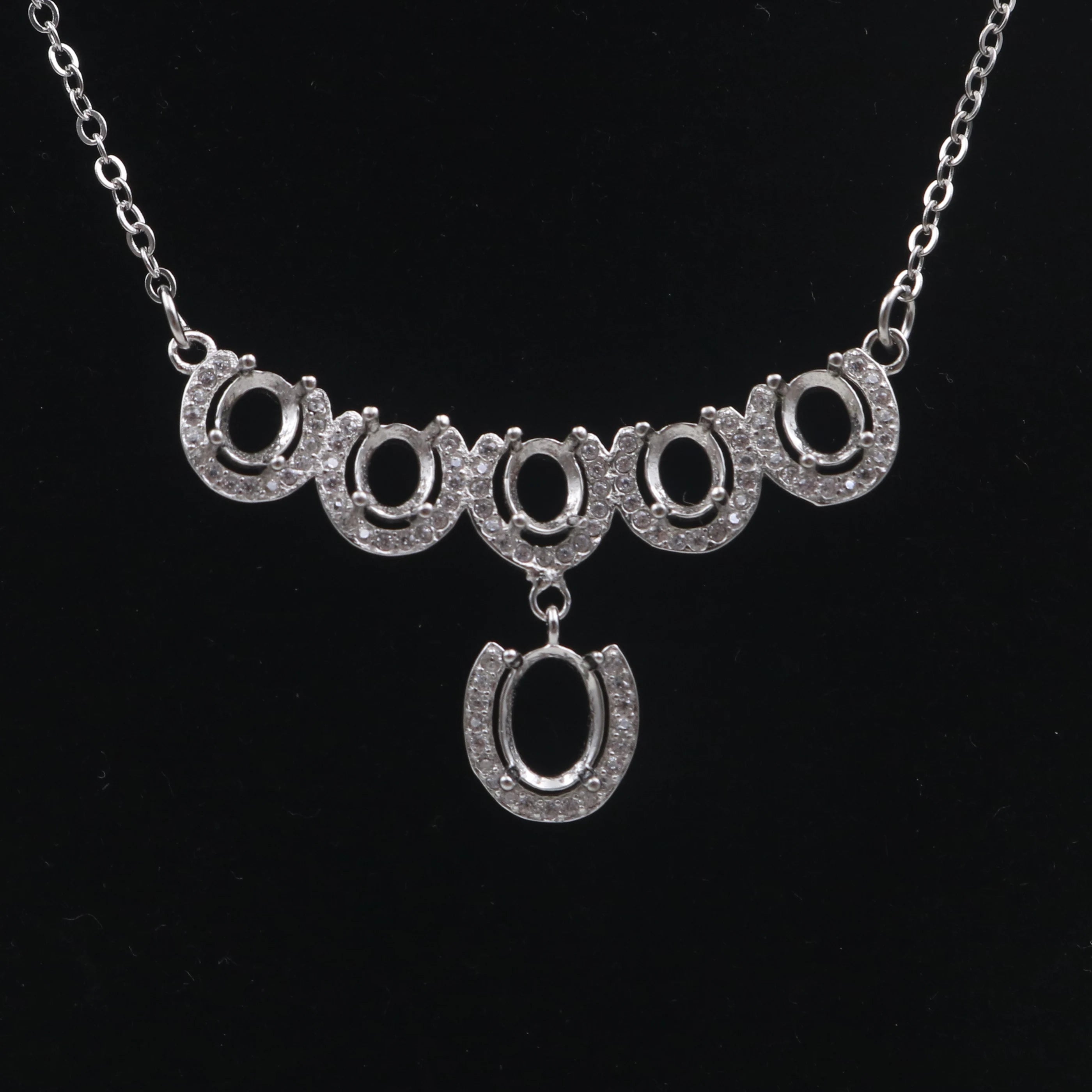 Sterling Silver 4*5+5*7mm Semi Mount Necklace Empty Support Blank Claws Setting S925 Base Without Center Stone for DIY Inlay