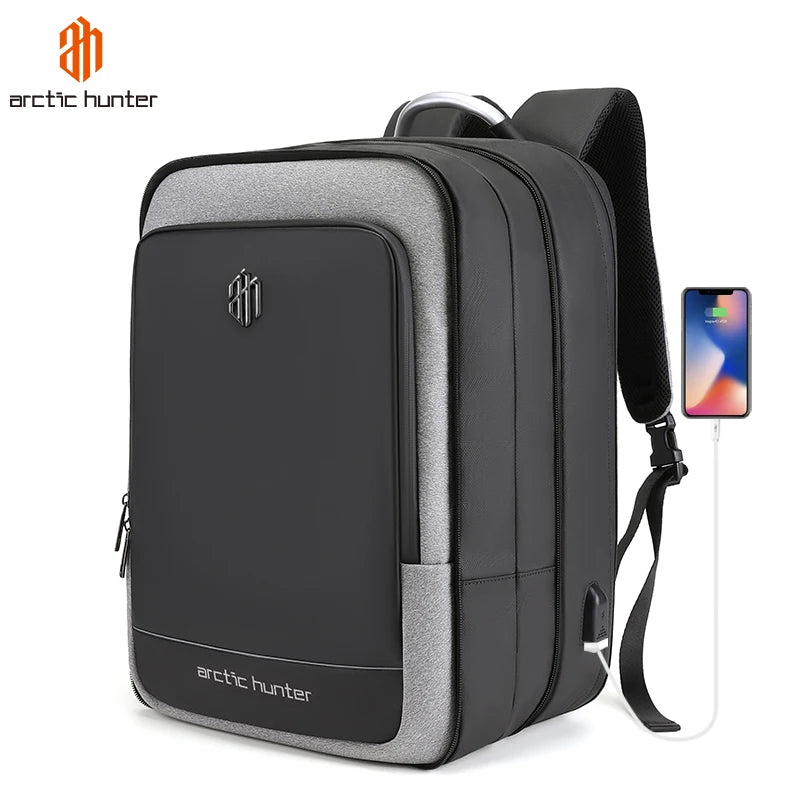 Arctic Hunter Waterproof Anti-Theft Travel Expandable Large Capacity Male Lightweight Laptop Backpack USB Charging Zipper