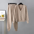 Wholesale 2026 Autumn and Winter New V-neck Cardigan Sweater Harem Pants Solid Color Cardigan Sweater Women's Set