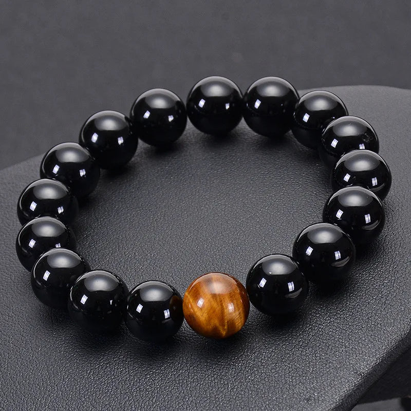 Fashion Men Women Couple Tiger Eye Stone Beads Bracelet Black Agate Trendy Jewelry
