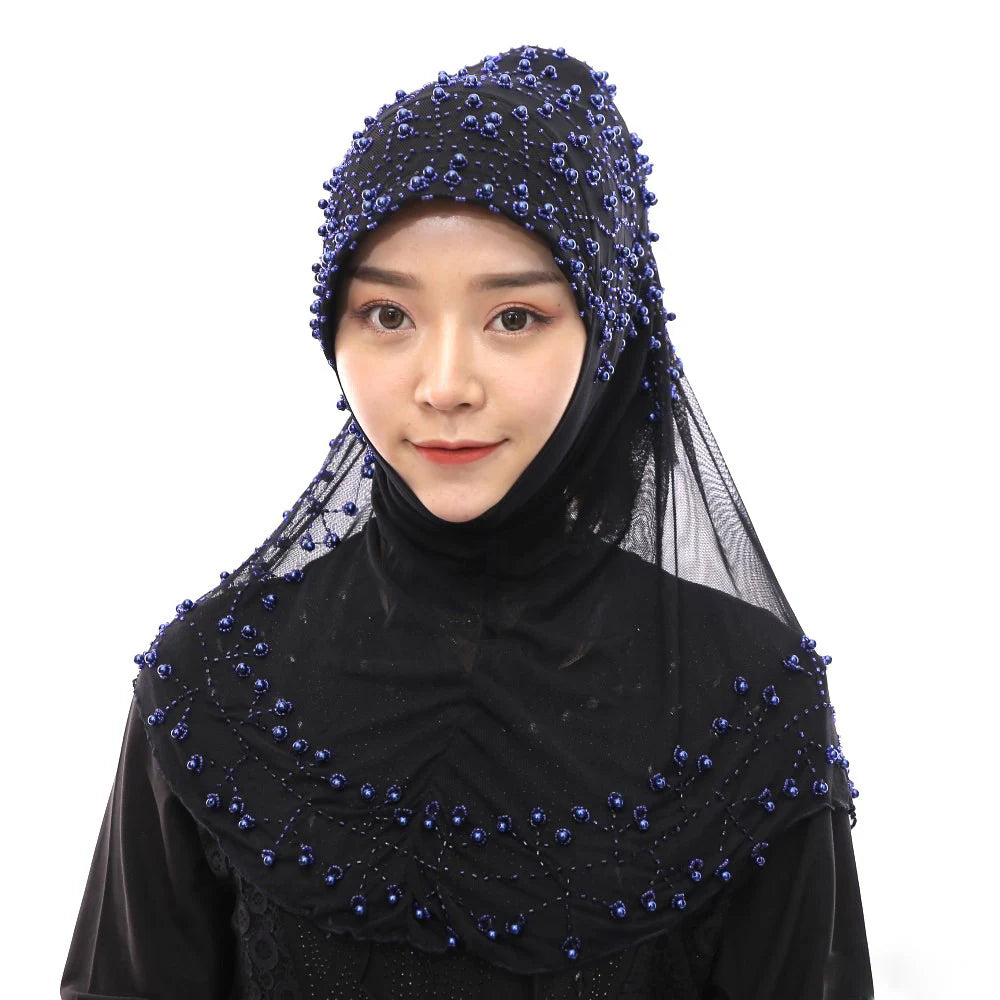 Dropshipping/Spot Wholesale/OEM Handmade Beaded Islamic Ethnic Artificial Cotton Women's Scarf Muslim Headscarf