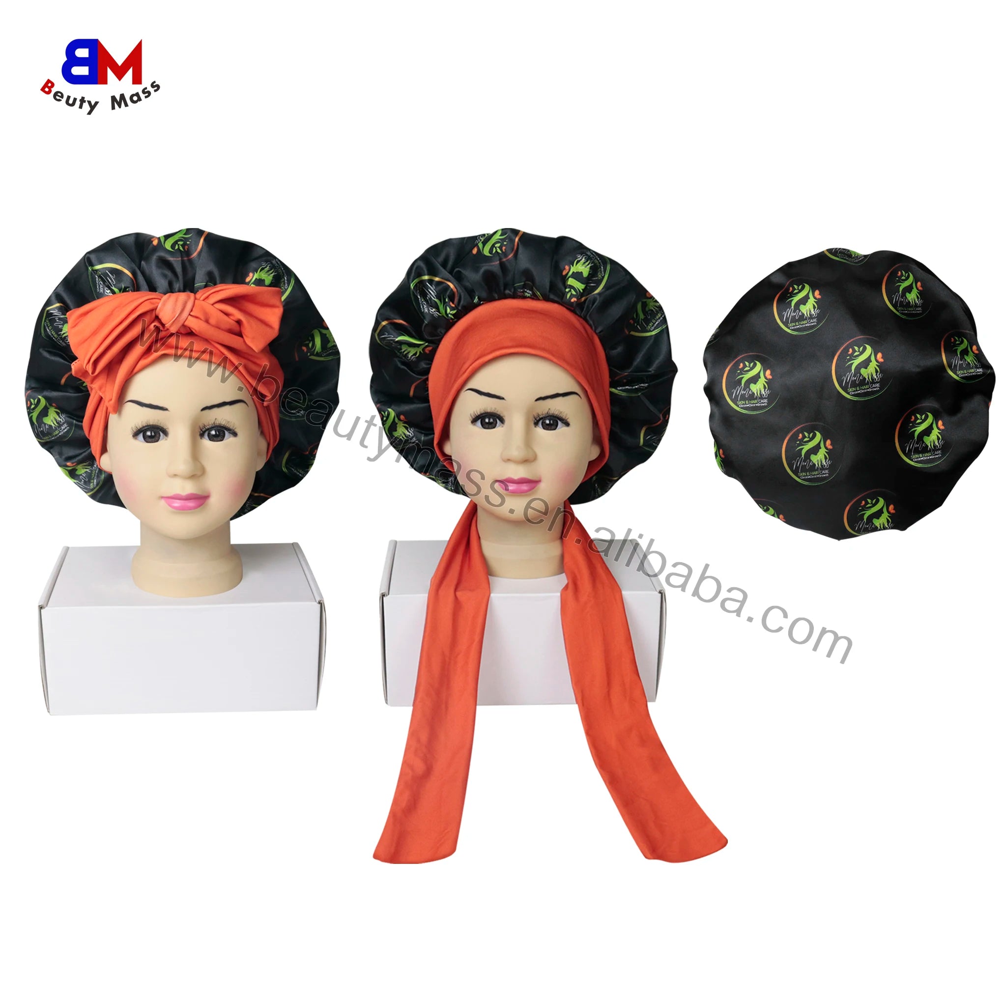 Wholesale Custom Logo Bonnet Wide Band Children and Adult Size Caps Satin Turban Bonnets With Tied Band