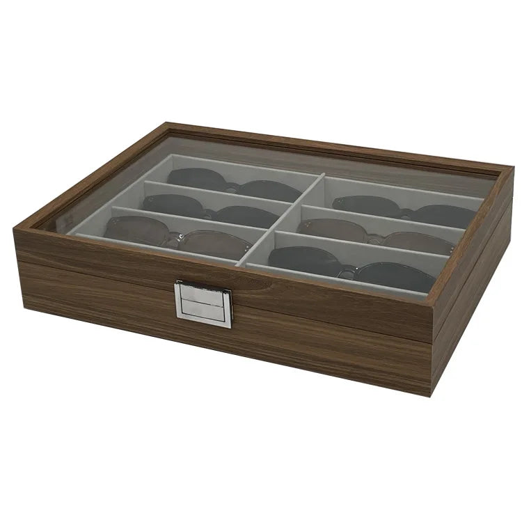 Counter Show Dark Walnut Color 8 Slots Wood Glasses Eyeglass Spectacles Optical Display Storage Case Box