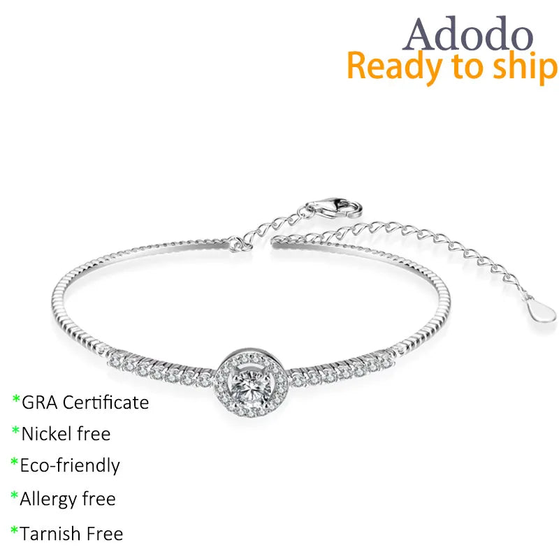 Factory Direct 0.5CT Round Cut VVS1 Moissanite Bangles Women Fashion 925 Silver Bezel Setting Moissanite Hand Chains Bracelets