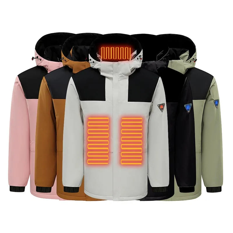 Waterproof Windproof Heated Jacket USB Rechargeable Battery Powered 3 Level Heating Smart Winter Heated Clothing 7 Heating Zones