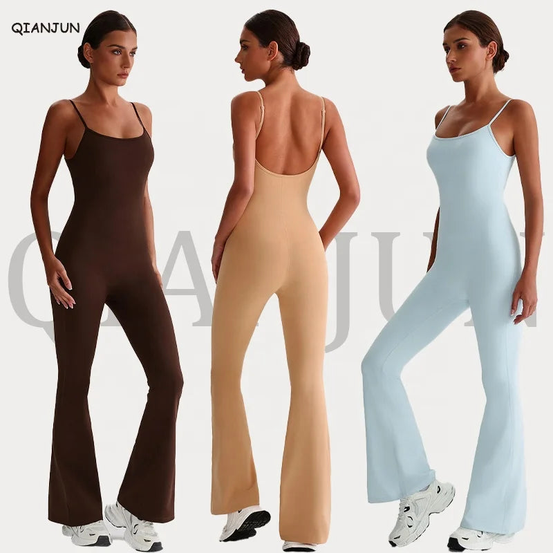 Wholesale Plus Size Removable Cup Pads Seamless Sling Tummy Control Fitness Bodysuit Gym Yoga Female Sports Jumpsuit Women